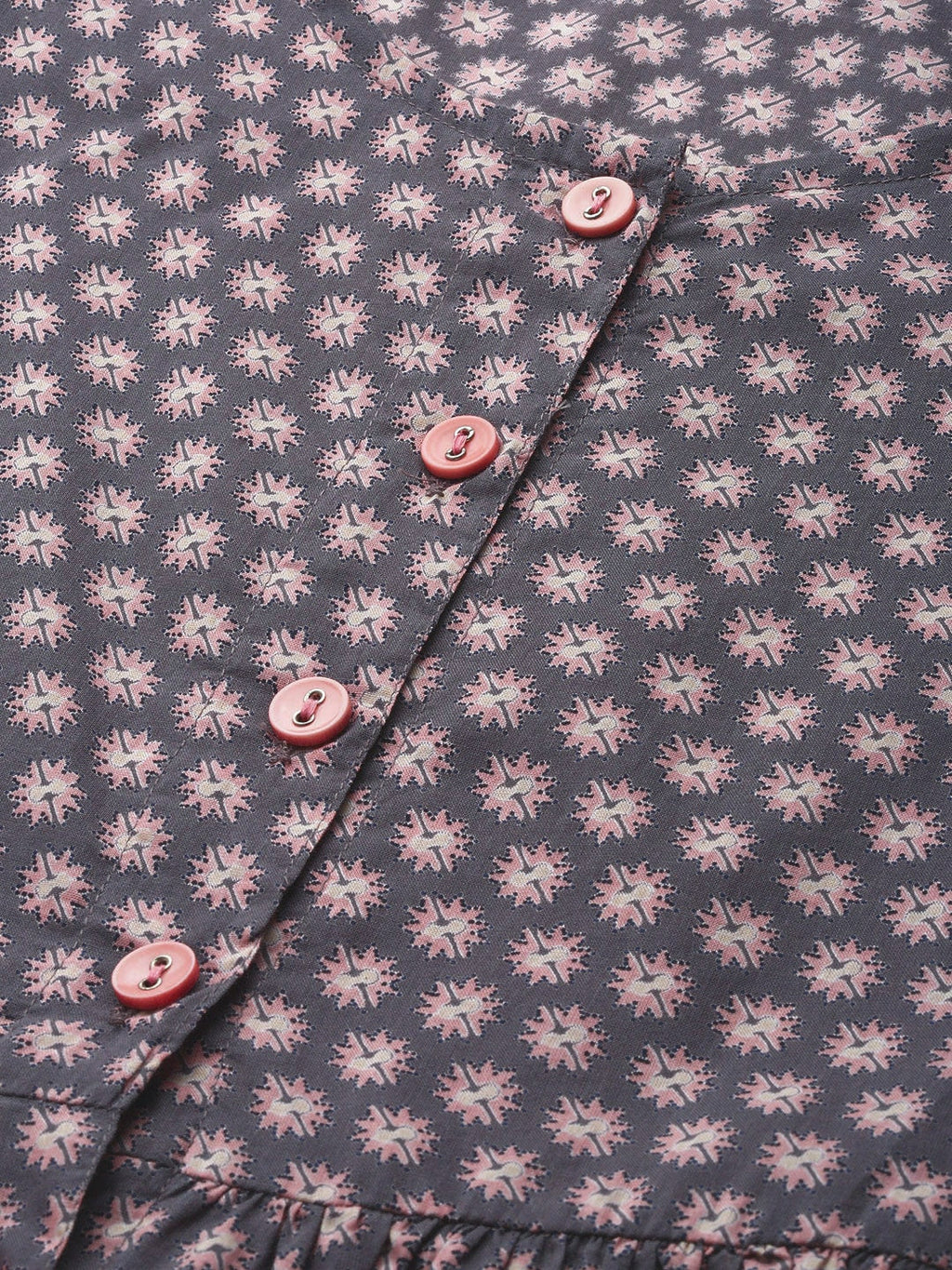 HERE&NOW Women Grey & Pink Floral Print Empire A-Line Kurta | Grocsy