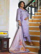 Vaasva Women's Lavender Tissue Shimmer Digital Printed Suit Set | Grocsy