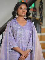 Vaasva Women's Lavender Tissue Shimmer Digital Printed Suit Set | Grocsy