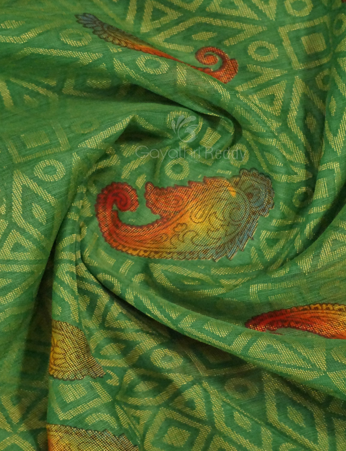 Parrot Green Colour With Orange Blouse Cotton Brasso Saree By Gayathri Reddy Designer Studio | Grocsy
