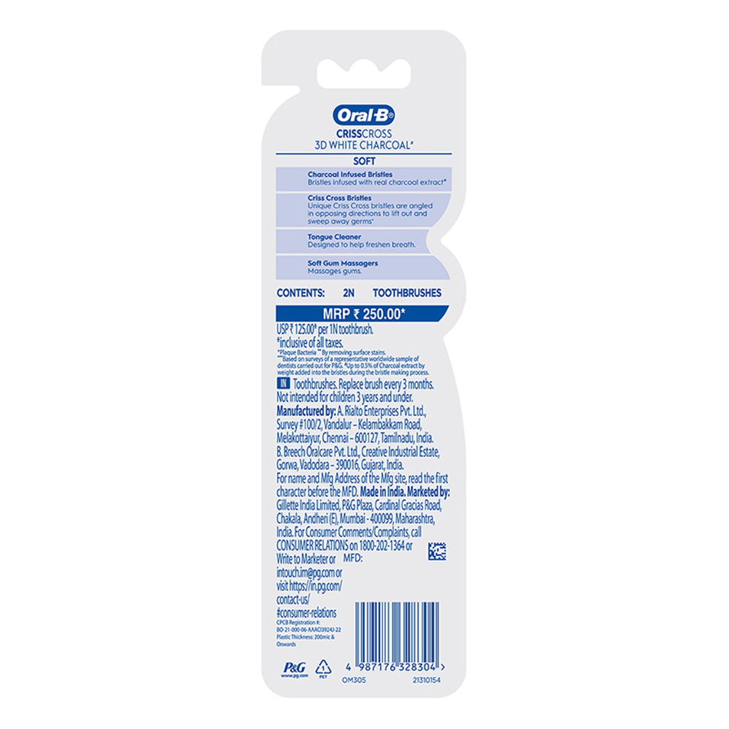Oral-B 3D White Charcoal Soft Toothbrush For Adults (Pack Of 2) | Grocsy