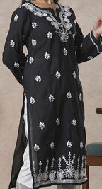 ADA Women Sustainable Black & White Paisley Chikankari Hand Embroidered Straight Kurta | Grocsy