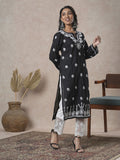 ADA Women Sustainable Black & White Paisley Chikankari Hand Embroidered Straight Kurta | Grocsy