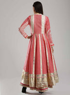 W for Woman White & Pink Printed Mughal Gown | Grocsy