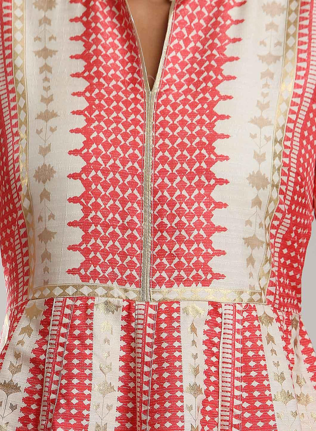W for Woman White & Pink Printed Mughal Gown | Grocsy