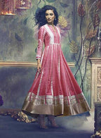 W for Woman White & Pink Printed Mughal Gown | Grocsy