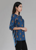W for Woman Navy Round Neck Printed Top | Grocsy