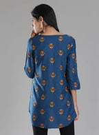 W for Woman Navy Round Neck Printed Top | Grocsy