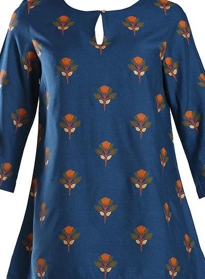 W for Woman Navy Round Neck Printed Top | Grocsy