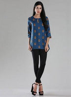 W for Woman Navy Round Neck Printed Top | Grocsy