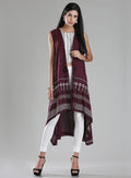W for Woman Purple Printed Front Open Gillet | Grocsy