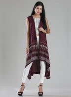 W for Woman Purple Printed Front Open Gillet | Grocsy