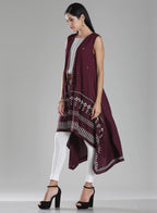 W for Woman Purple Printed Front Open Gillet | Grocsy