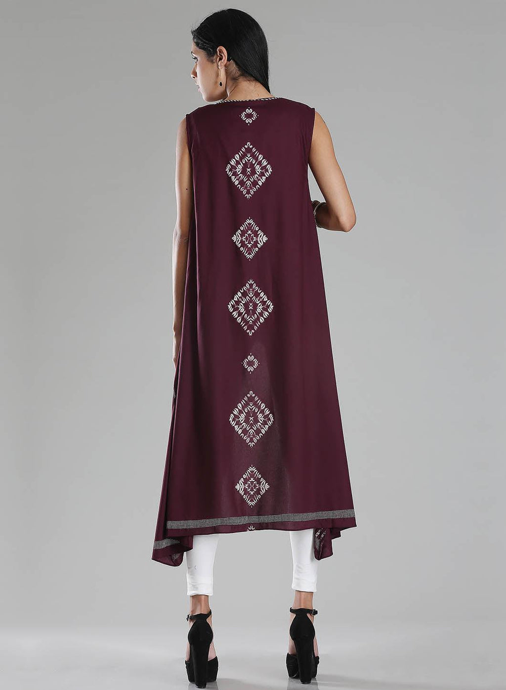W for Woman Purple Printed Front Open Gillet | Grocsy