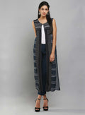 W for Woman Navy & Black Printed Sleeveless Gillet | Grocsy
