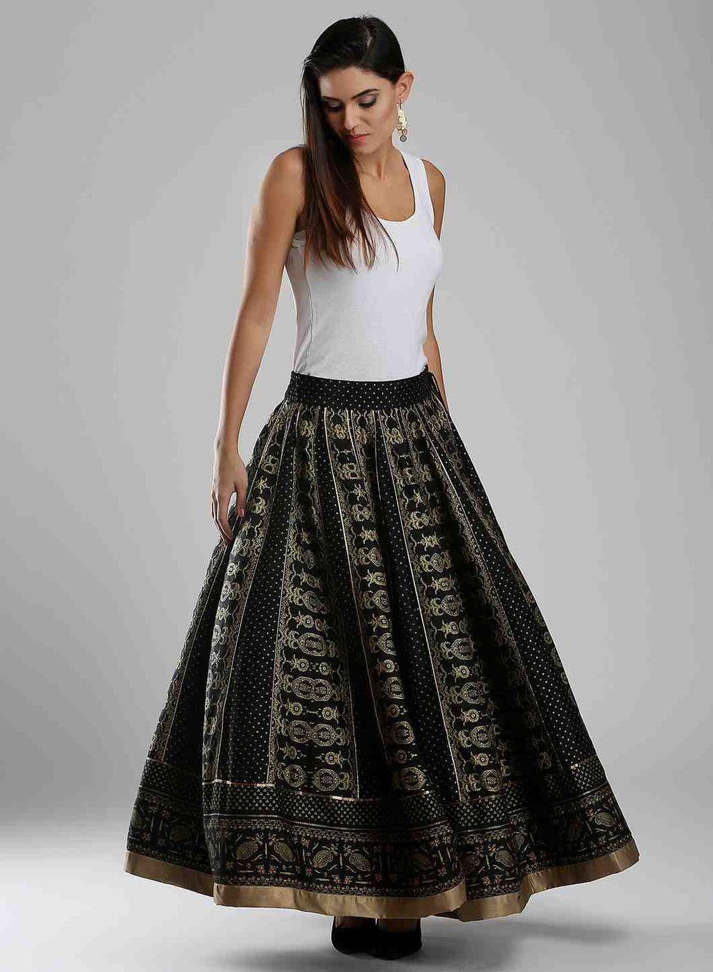 W for Woman Black Printed Skirt | Grocsy