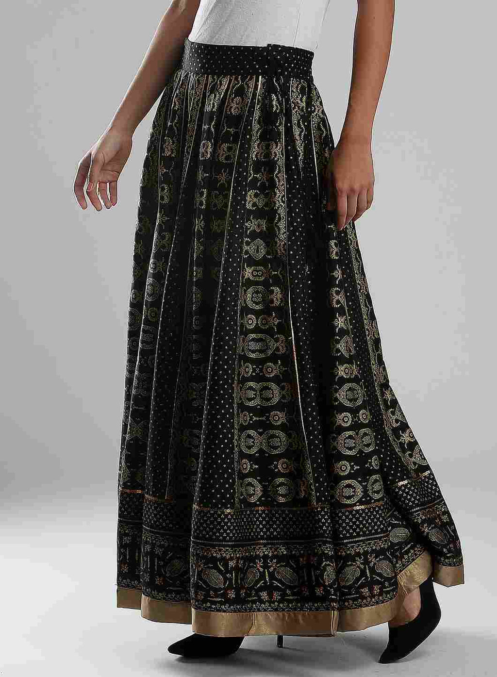W for Woman Black Printed Skirt | Grocsy