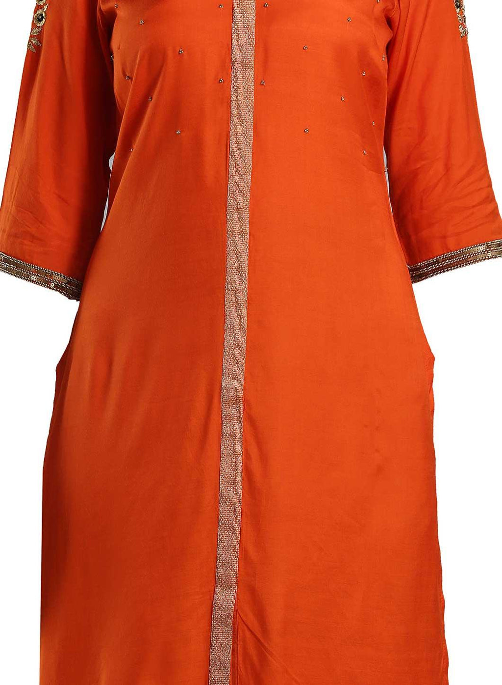 W for Woman Orange Solid Mandarin Neck kurta | Grocsy