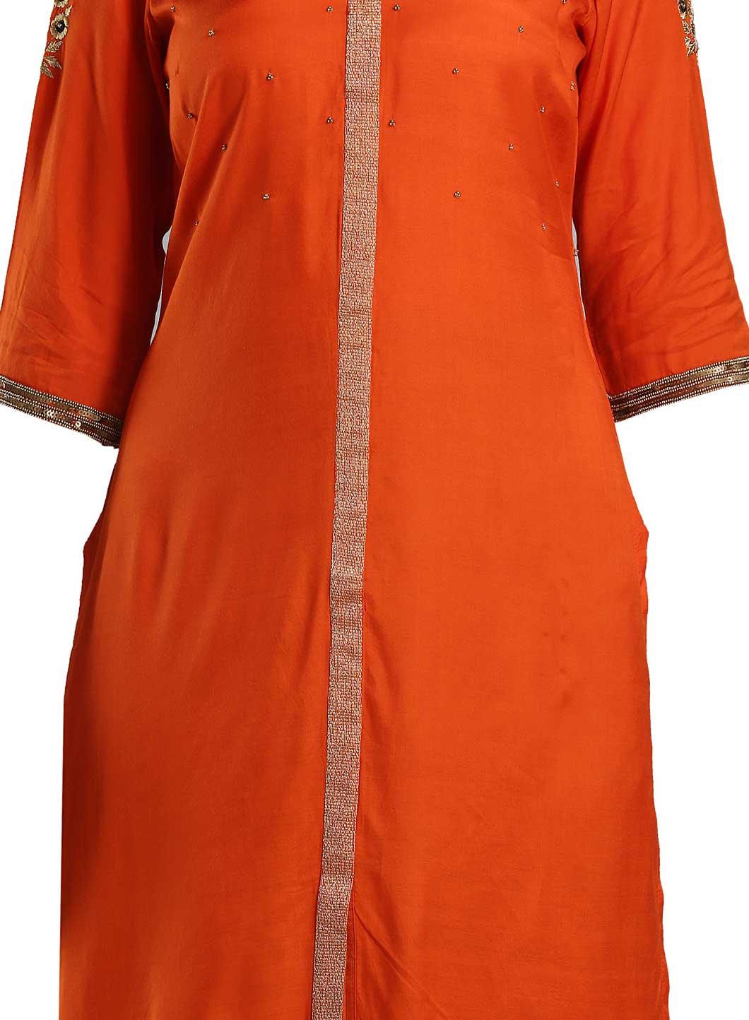 W for Woman Orange Solid Mandarin Neck kurta | Grocsy