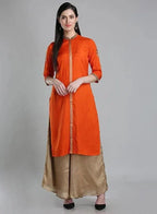 W for Woman Orange Solid Mandarin Neck kurta | Grocsy