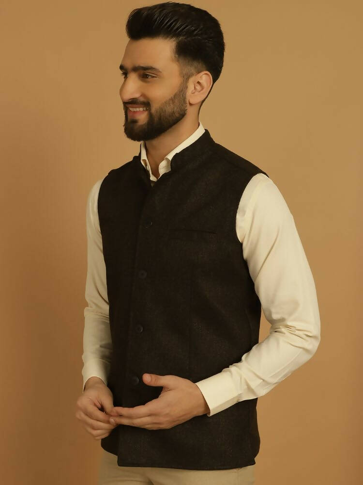 Even Apparels Nehru Jacket With Welt Pockets - Brown | Grocsy