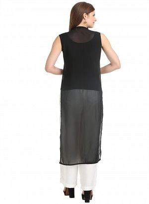 W for Woman White & Black Sleeveless Printed Gillet | Grocsy