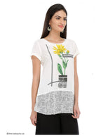 W for Woman White Printed Short Sleeve Top | Grocsy