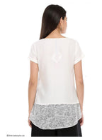 W for Woman White Printed Short Sleeve Top | Grocsy