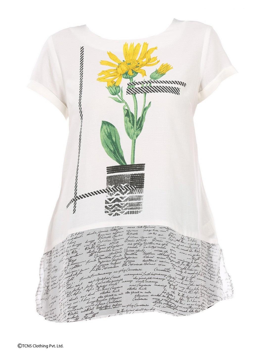 W for Woman White Printed Short Sleeve Top | Grocsy