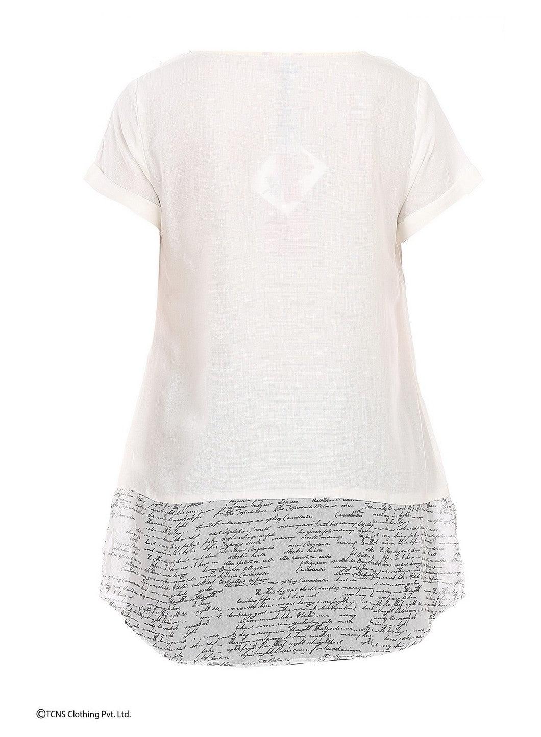 W for Woman White Printed Short Sleeve Top | Grocsy