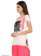 W for Woman White Printed Short Sleeve Top | Grocsy