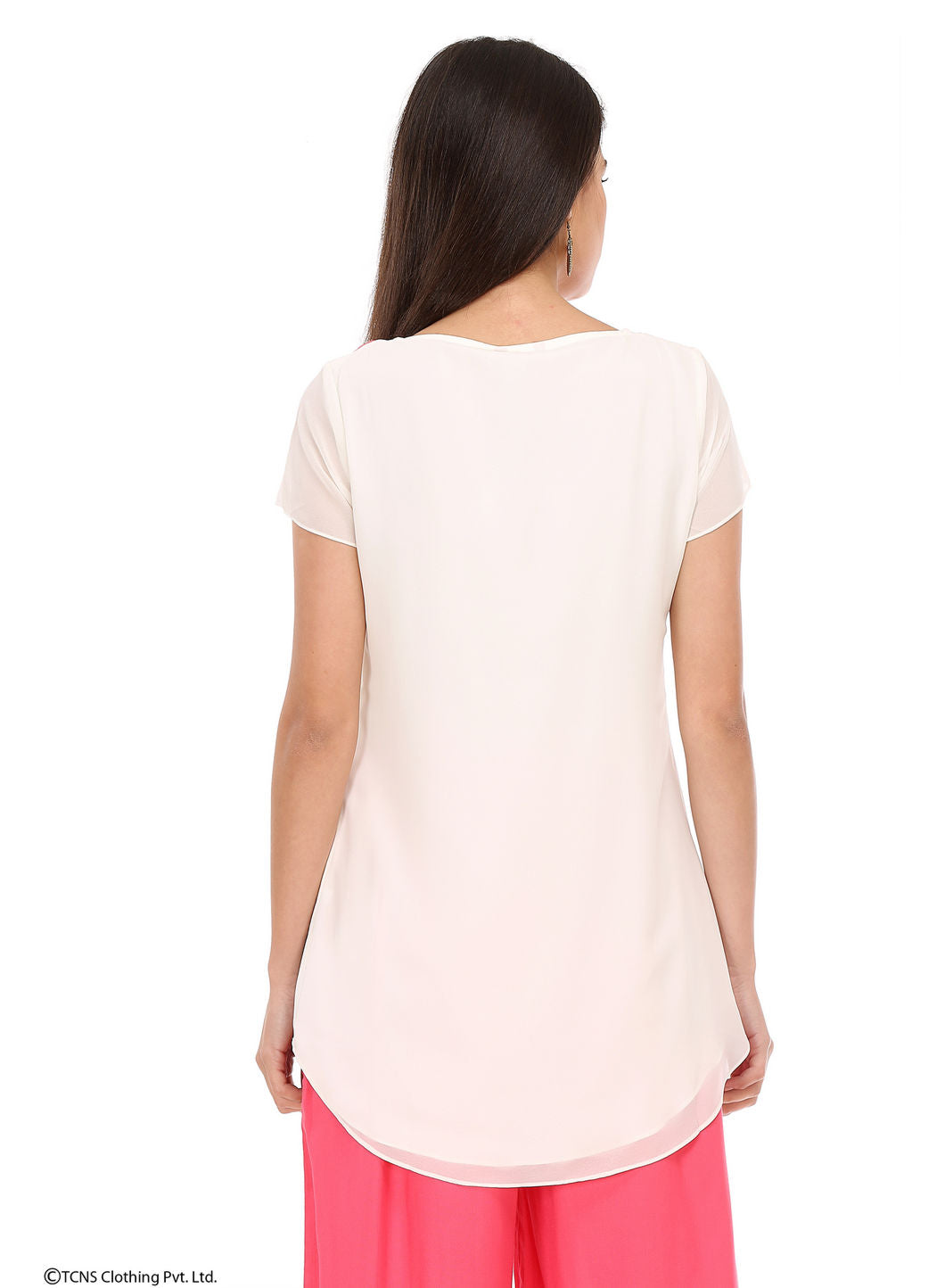 W for Woman White Printed Short Sleeve Top | Grocsy