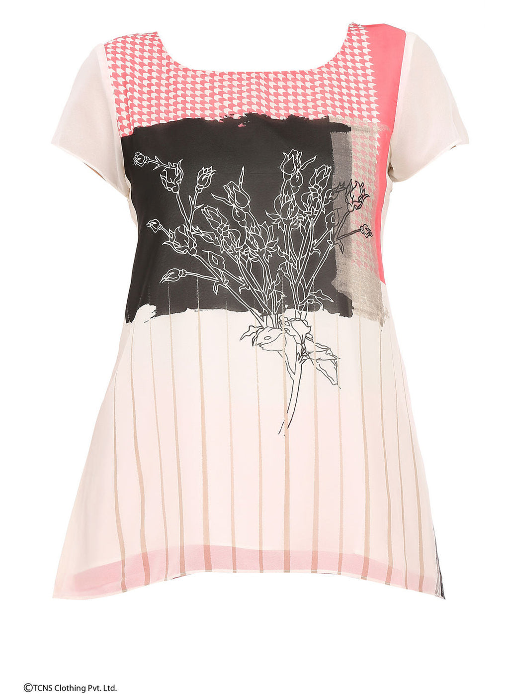 W for Woman White Printed Short Sleeve Top | Grocsy