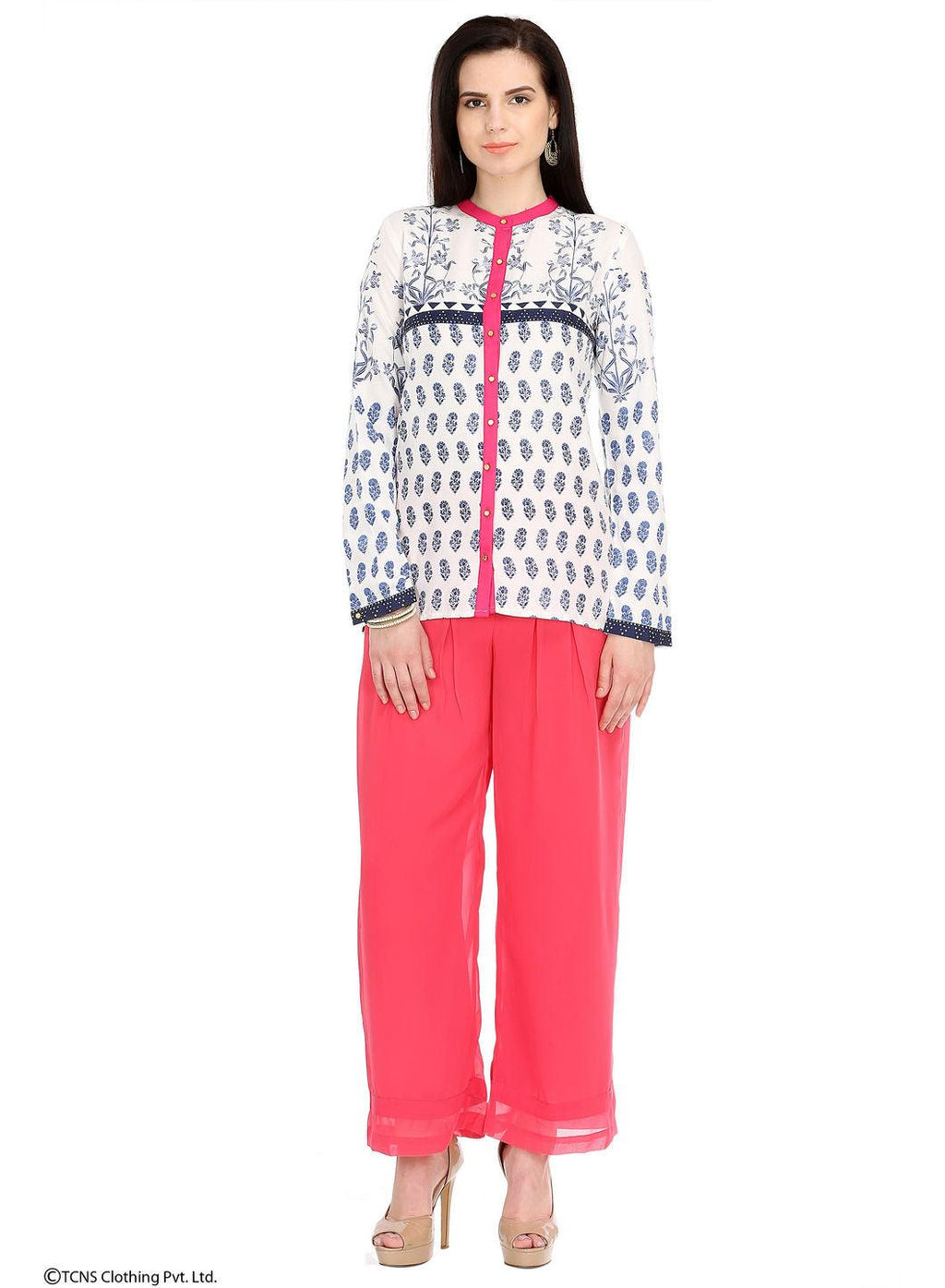 W for Woman White Printed Full Sleeve Top | Grocsy
