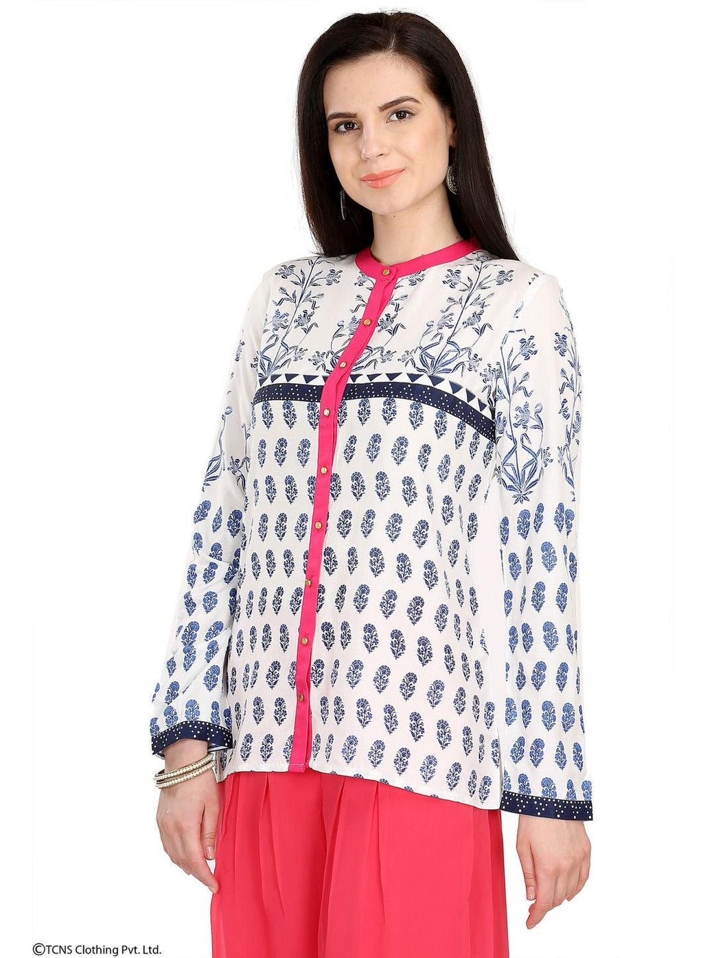 W for Woman White Printed Full Sleeve Top | Grocsy