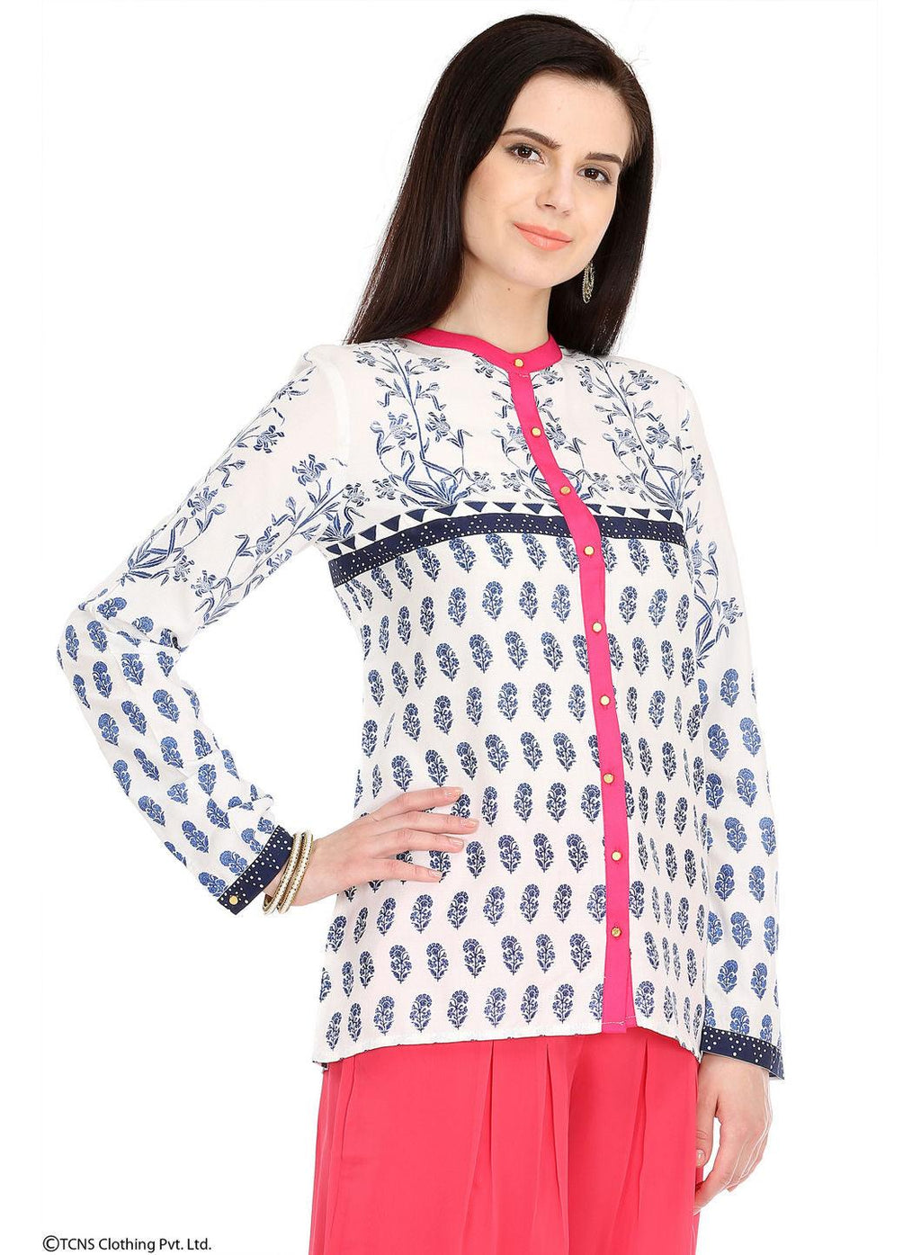 W for Woman White Printed Full Sleeve Top | Grocsy
