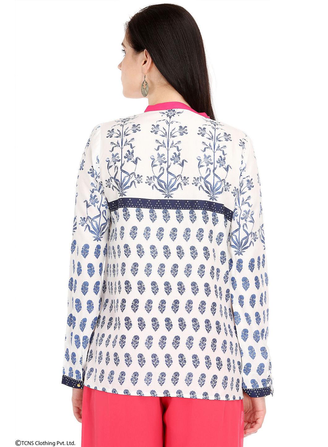 W for Woman White Printed Full Sleeve Top | Grocsy