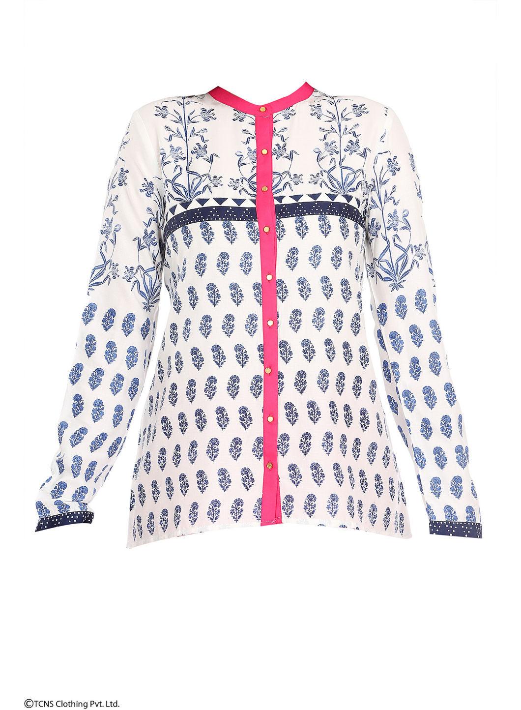 W for Woman White Printed Full Sleeve Top | Grocsy