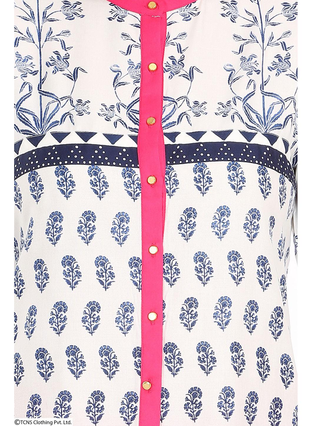 W for Woman White Printed Full Sleeve Top | Grocsy