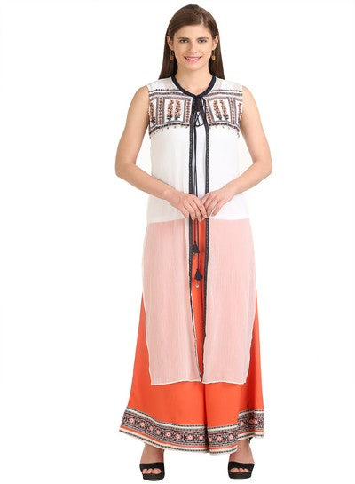 W for Woman White Sleeveless Printed Gillet | Grocsy