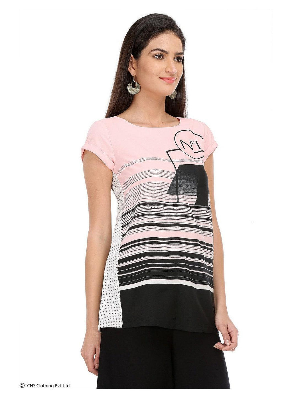 W for Woman Pink Printed Short Sleeve Top | Grocsy
