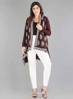 W for Woman Red Paisley Print Asymmetrical Cape | Grocsy
