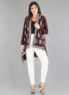 W for Woman Red Paisley Print Asymmetrical Cape | Grocsy