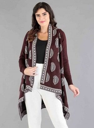 W for Woman Red Paisley Print Asymmetrical Cape | Grocsy