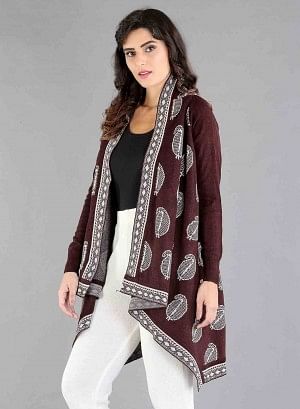 W for Woman Red Paisley Print Asymmetrical Cape | Grocsy