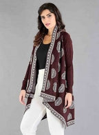 W for Woman Red Paisley Print Asymmetrical Cape | Grocsy