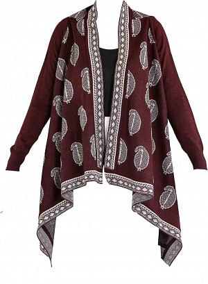 W for Woman Red Paisley Print Asymmetrical Cape | Grocsy