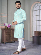 Men's Sky Blue Embroidered Designer Kurta Set by Infinity Export | Grocsy