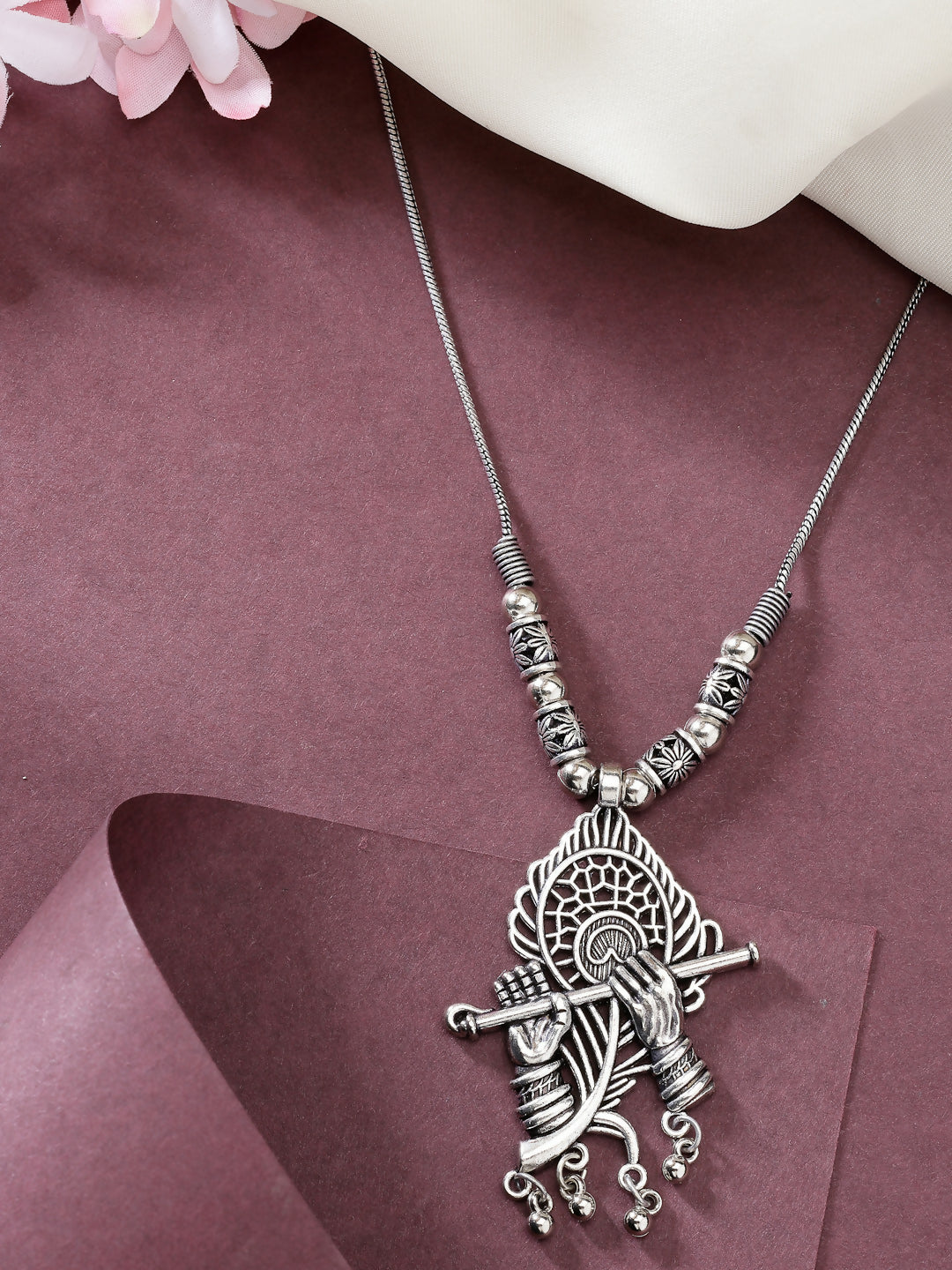 NVR Women's Silver-Toned German Silver Oxidised Pendant with Chain | Grocsy