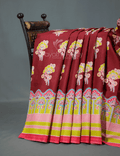 Block Print Maroon Coloured Mulmul Cotton Saree By Gayathri Reddy Designer Studio | Grocsy